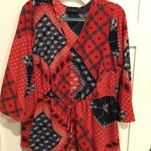 Lane Bryant Red and Black 3/4 Sleeve Graphic Blouse